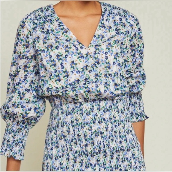 VERONICA BEARD Darrah Smocked Floral Mini Dress Sz 2 - Picture 6 of 16